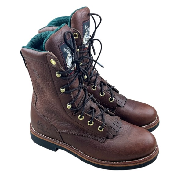 Georgia Boot Farm Ranch Lace Up Brown Leather Size 8M Work Boots Men‎